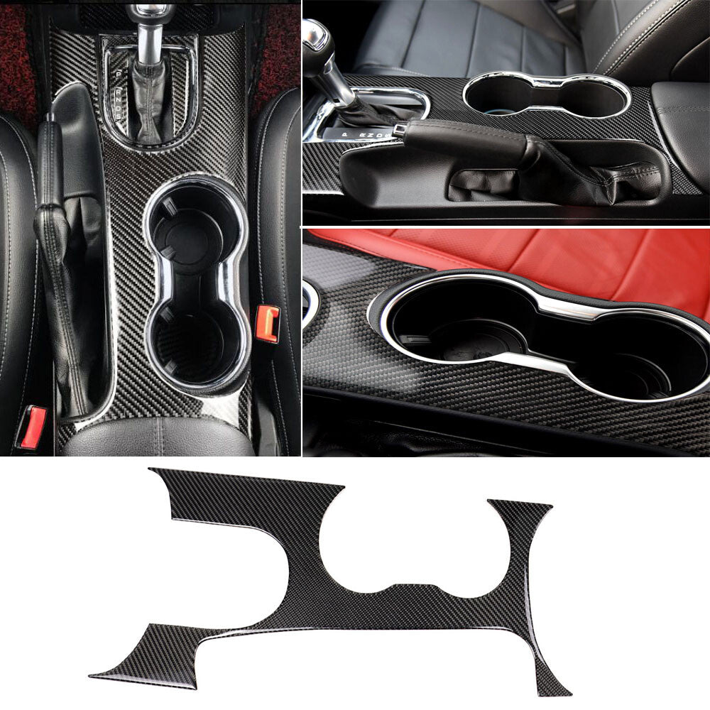 Soft Carbon Fiber Gear Shift Box Panel Cup Holder Cover for Ford for Mustang 2015-22