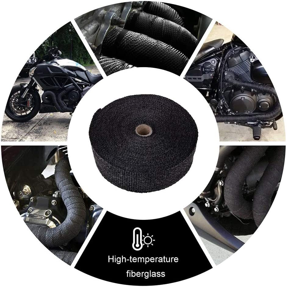 Black Fiberglass Exhaust Header Heat Wrap 2 x 50' +Stainless Steel Locking Ties