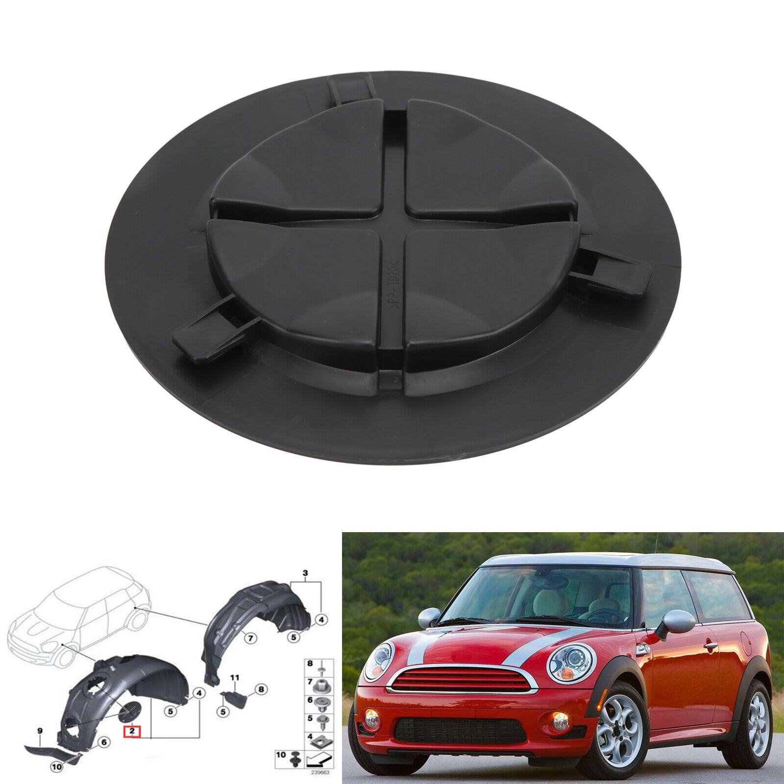 Replacement part for Mini Cooper Mudguard Protective Cover Mudguard Liner Light Bulb Cover 51772751776