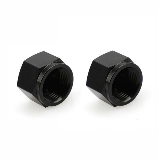 2-Pack AN8 Female Horn Connector Caps - 8AN Block Off Nut Aluminum Black