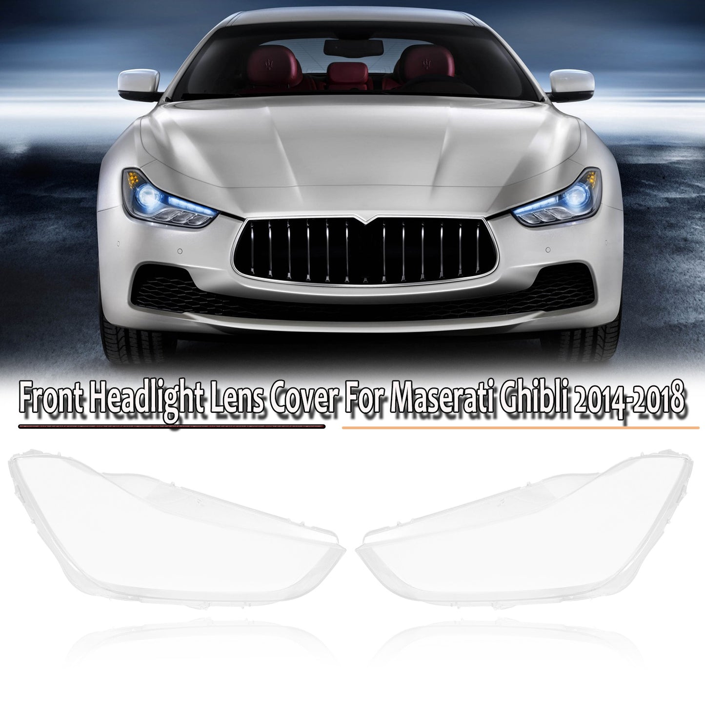 Pair for Maserati for Ghibli 2014-2018 Clear Headlight Headlamp Lens Cover Shell L+R