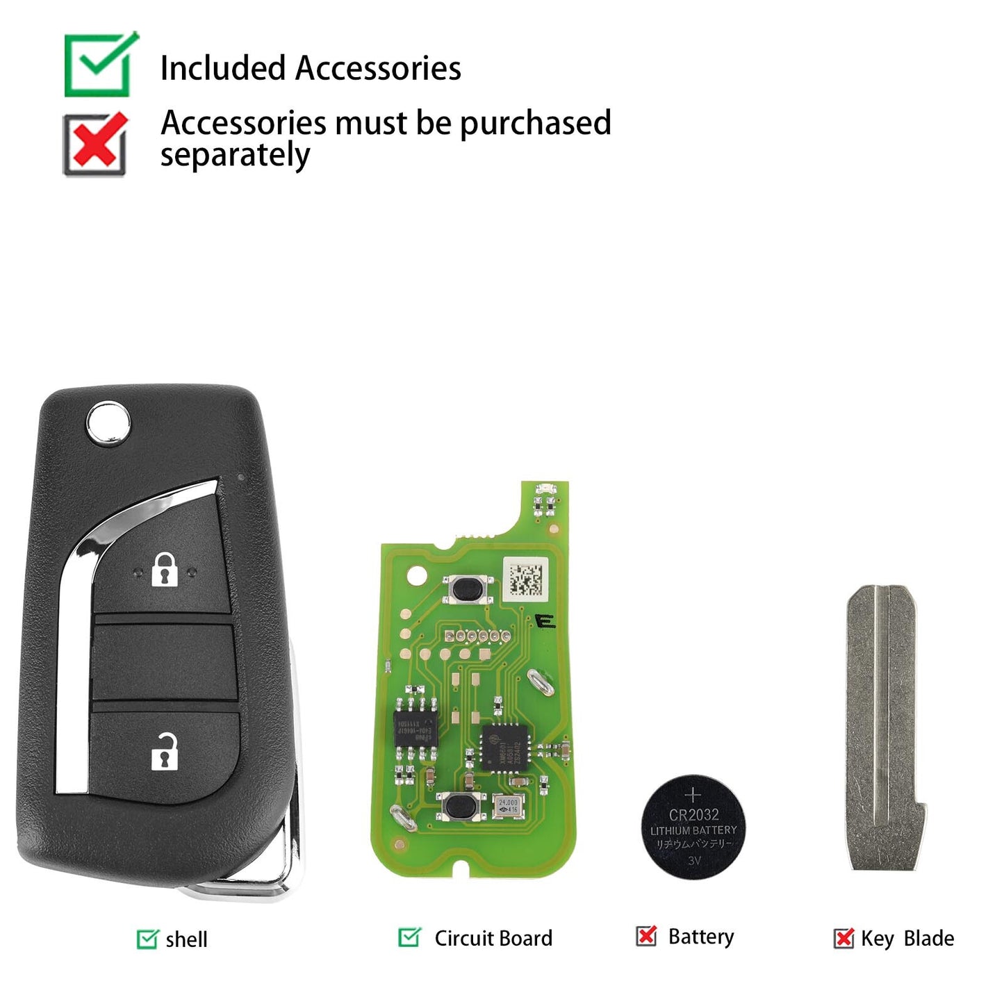 XKTO01EN for Toyota Style Wire Remote Key 2 Buttons Fit For VVDI Key Tool