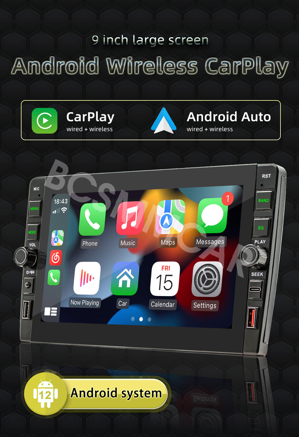 8in Android 12 For Apple Carplay Car Stereo Radio GPS Wifi 2 Din Backup Camera