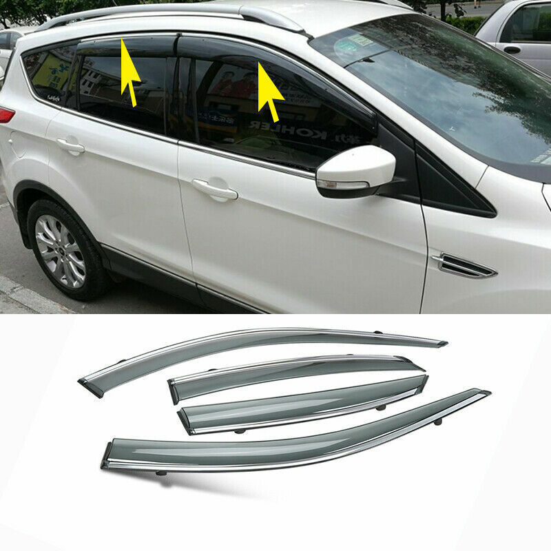for Ford Escape 2013-2019 Car Window Visors Sun Rain Guard Deflector W/Chrome