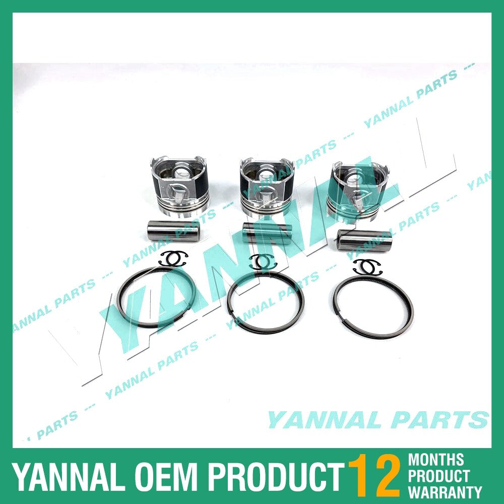 3-Piece Piston Pack with Piston Rings + 0.5mm Fits Yanmar 3TNE74 (Flat Bottom) (Extra Large Size)