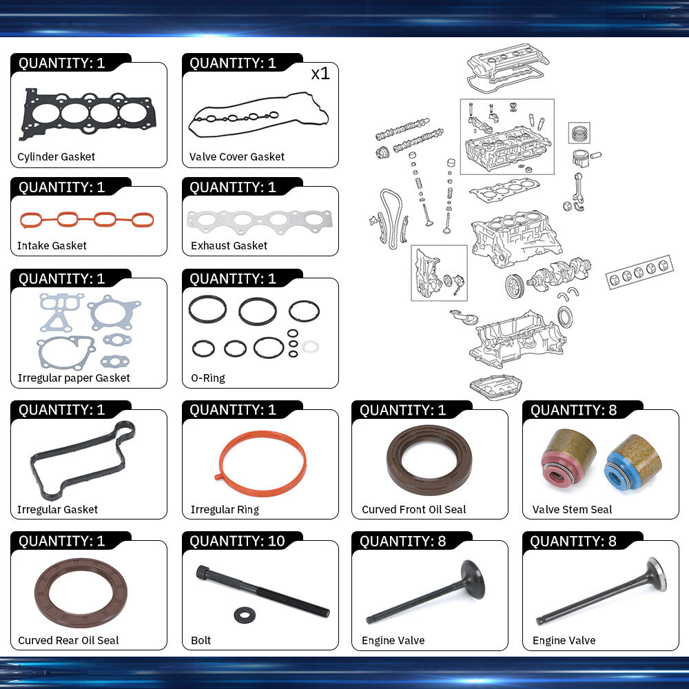 Head Gasket Set Head Bolt Kit For 2012-2019 for Hyundai for Kia Accent Rio Soul 1.6L L4