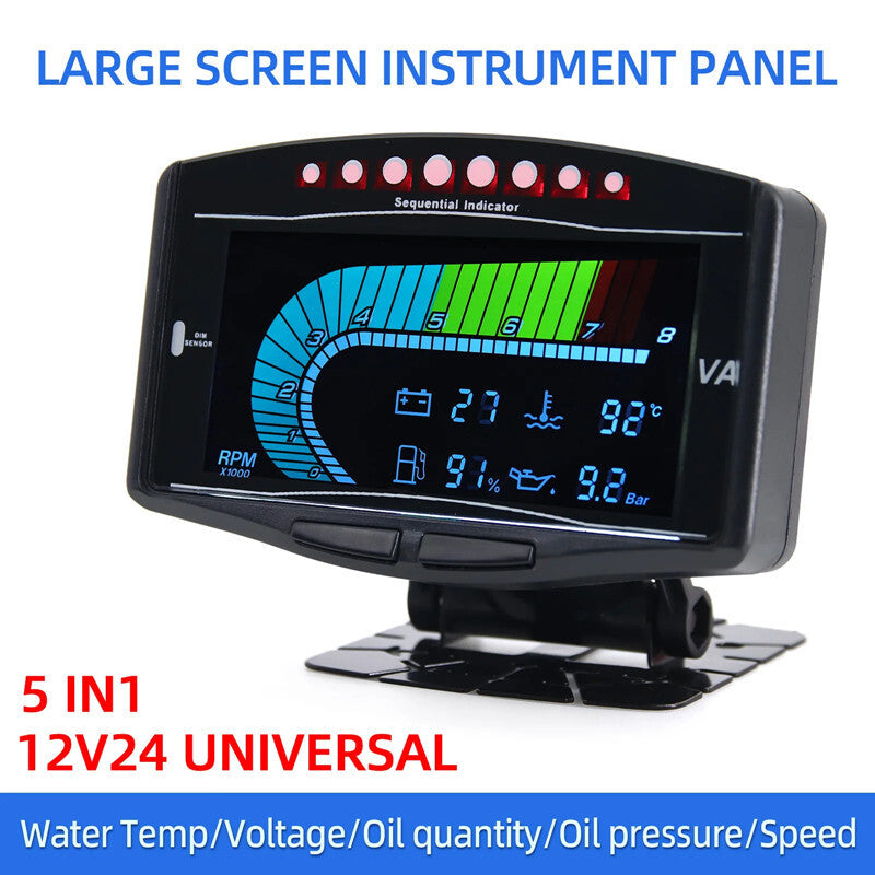 Car 5IN1 Digital Tachomet Voltmeter Temperature Fuel Pressure Gauge Oil Pressure