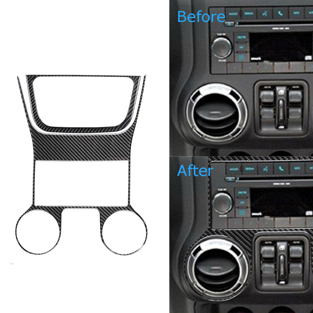 2Pcs Carbon Fiber Center Control Panel Cover Trim for Jeep for Wrangler JK 2011-2017