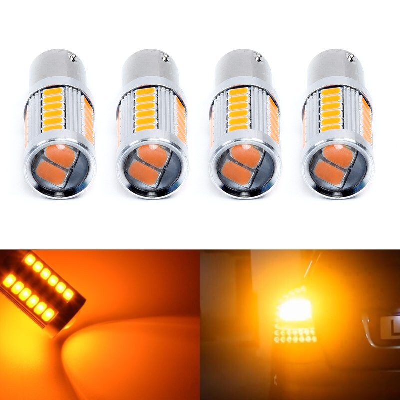 4-pack Amber 1156PY BAU15S PY21W LED 33SMD Car Rear Turn Brake Reverse Signal Bulbs