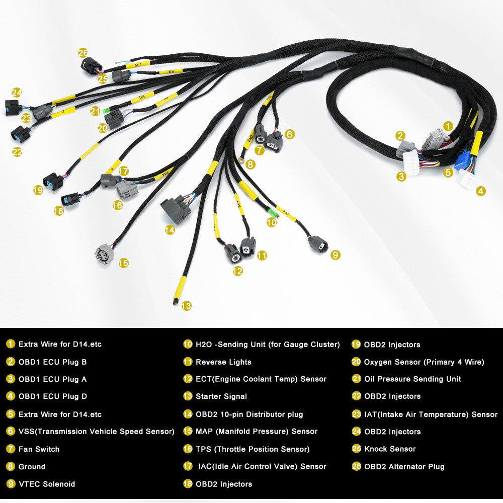 OBD2 Tucked Engine Wiring Harness Replace for Honda for Civic Integra B16 B18 D16