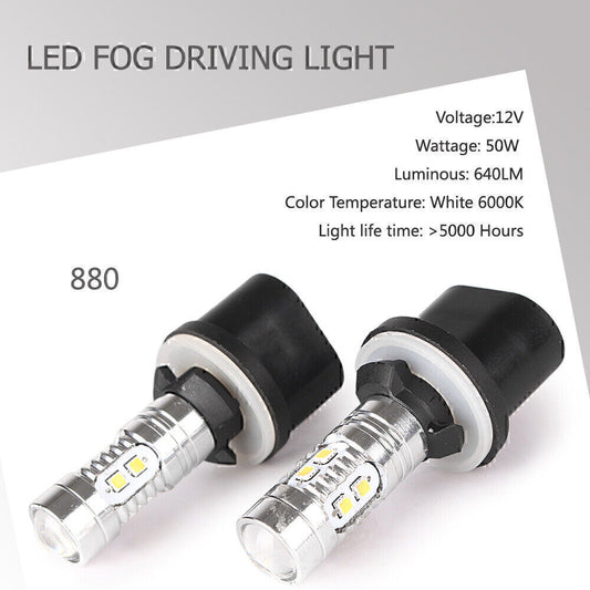 LED Fog Light Bulbs Car Driving Lamp DRL 6000K HID White 880 50W Pair po