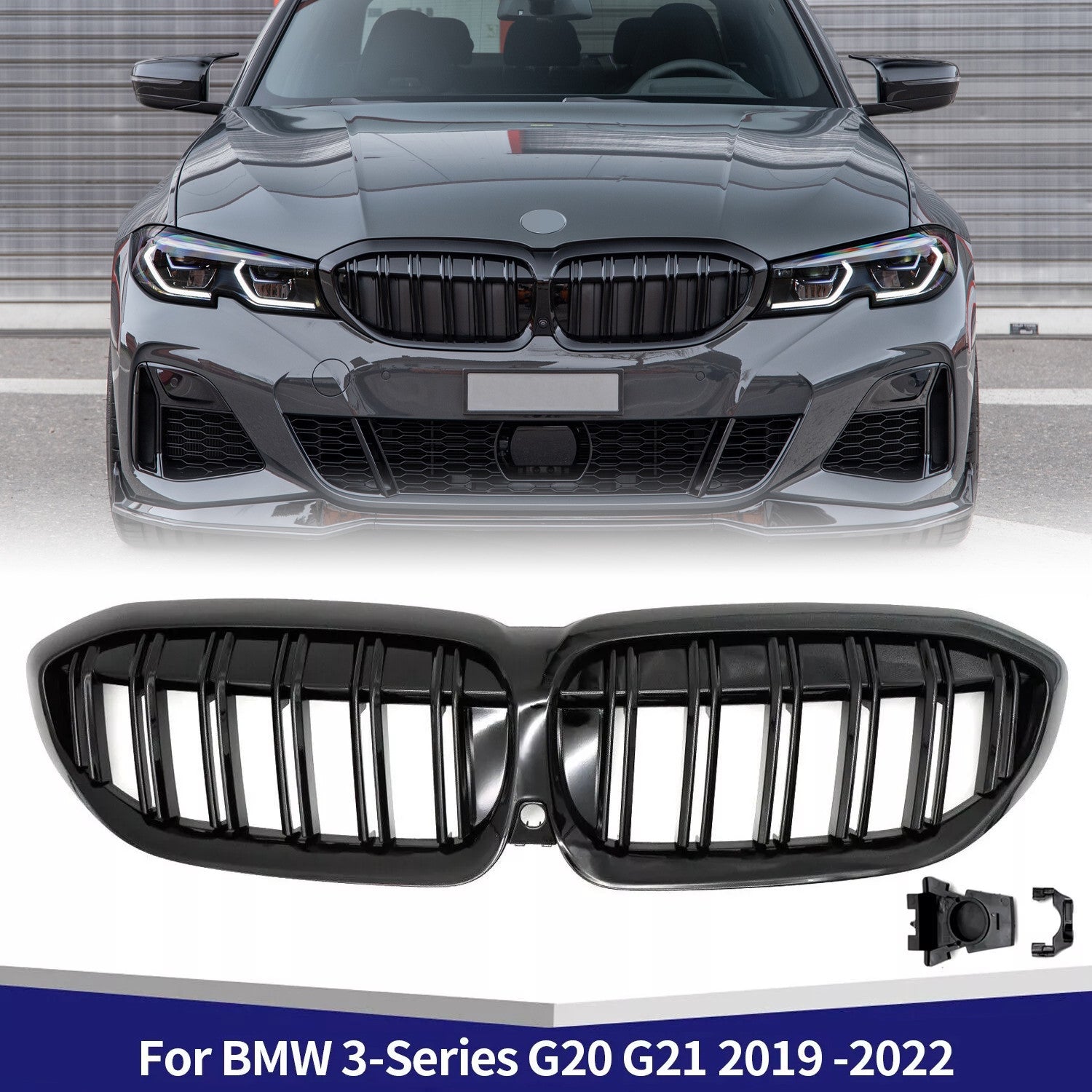 Gloss Black for BMW 3-Series G20 330i 2019-2022 Front Bumper Kidney Grille Grill