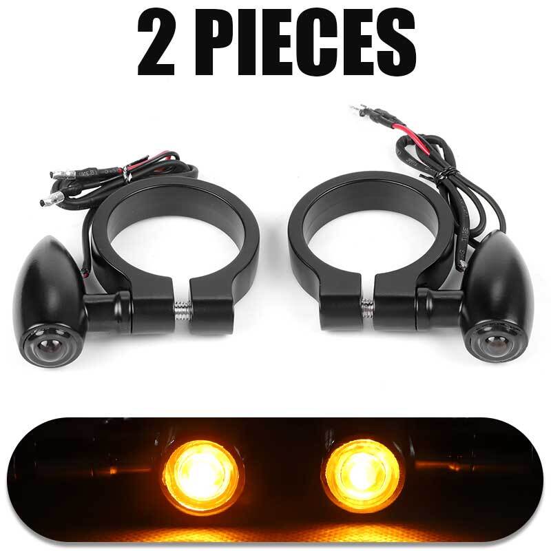 2X Black Bullet Motorcycle LED Turn Signal Light 41mm Front Fork Indicator Amber