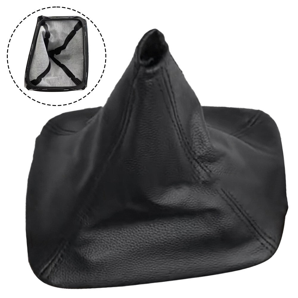 Black leather gear shift boots with upgraded scratch protection for the interior of the vehicle.