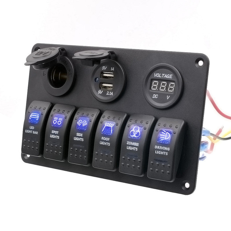 Car Rocker Button Panel Marine Panel USB Charger Voltmeter Cigarette Lighter