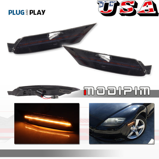 Suitable for 04-08 for Mazda RX-8 RX8 OE style smoked black amber LED front side marker lights