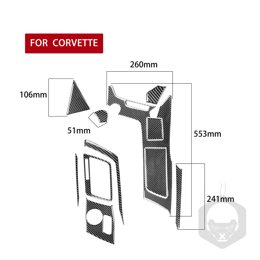 for Chevrolet for Corvette C7 2014-19 Carbon Fiber Gear Shift Cup Holder Cover 11Pcs