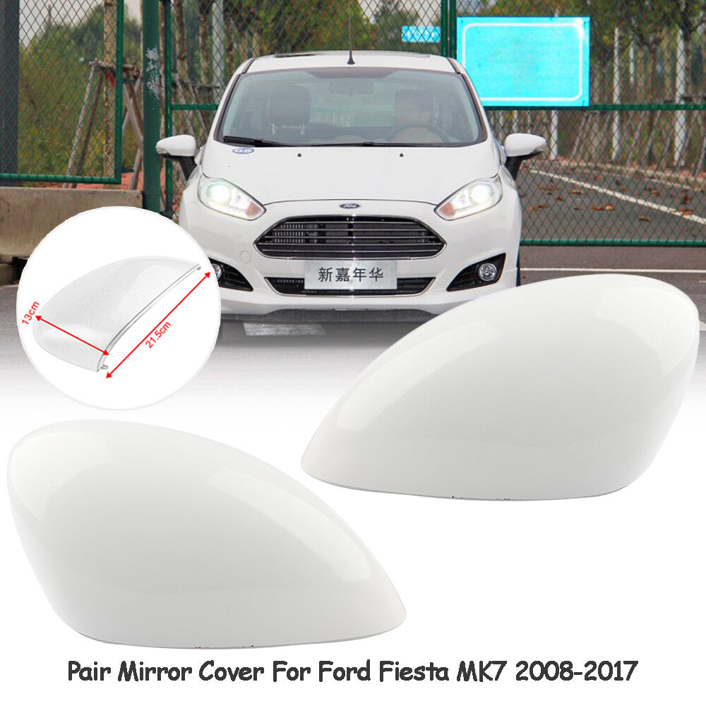 2-Piece Side Mirror Covers and Door Covers for 2008-2017 for Ford Fiesta MK7 L+R, White