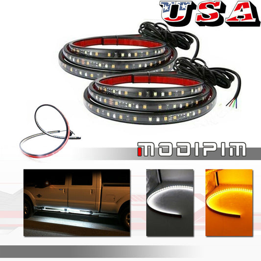 2 x 60-inch white/amber LED strip pedal lights suitable for trucks and SUVs