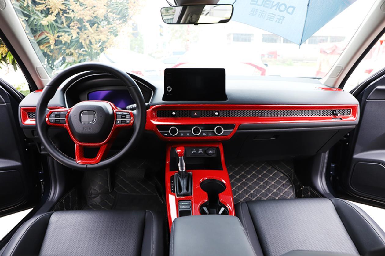 for Honda for Civic 2022 2023 Red Carbon Fiber Center Console Gear Shift Side Trim