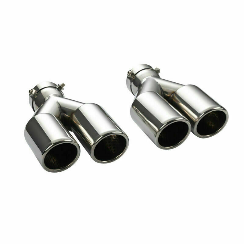 Pair 2.5in ID 2.75'' OD Dual Exhaust Pipe Muffler Tips Clamp-on Dual Outlets