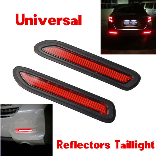 2 Pcs Car Red Lens LED Rear Bumper Reflectors Brake Fog Warning Light Taillight