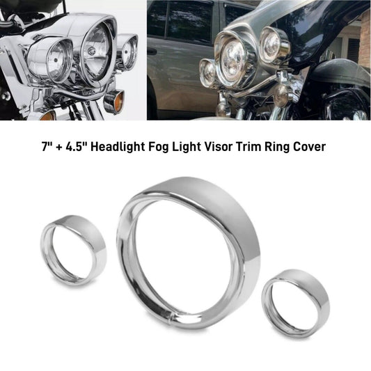 7+4.5 Headlight Fog Light Visor Style Trim Ring for Harley Electra Glide Dyna
