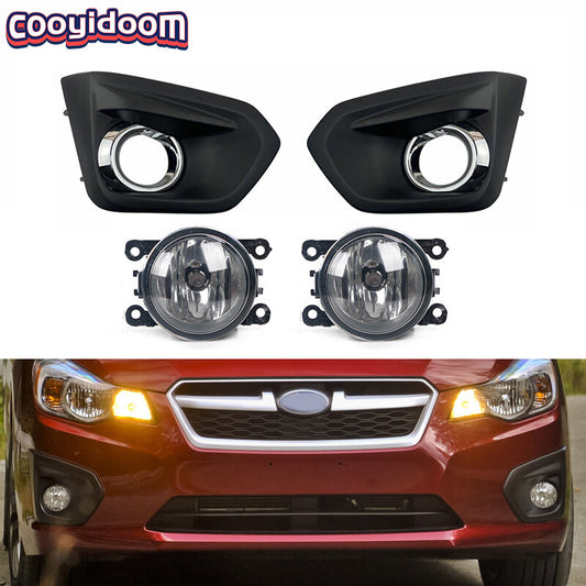 4-piece front bumper fog light cover with chrome trim for Subaru Impreza 2012-2014