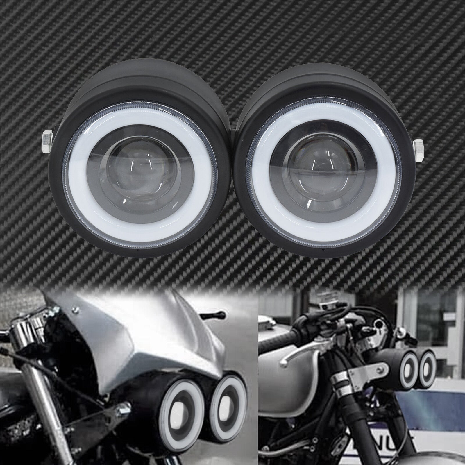 Universal Motorcycle Halo Dual Twin Headlight W/Bracket Fit for Harley Sportster