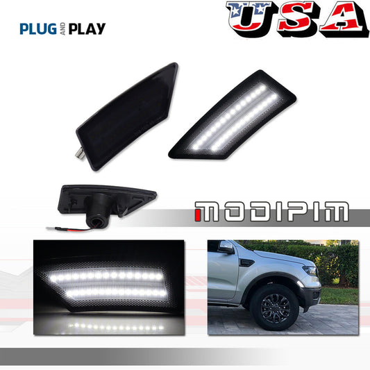 Suitable for 2019-2022 for Ford Ranger Smoke Lens LED Side Marker Corner Signal Lights in White