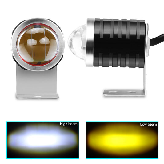 2X Motorcycle LED Driving Fog Spot Light White Amber Projector Lamp Headlight