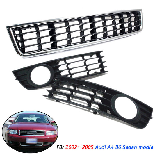 Front bumper lower grille + fog light grille cover for 2002-04 for Audi A4 B6 sedan.