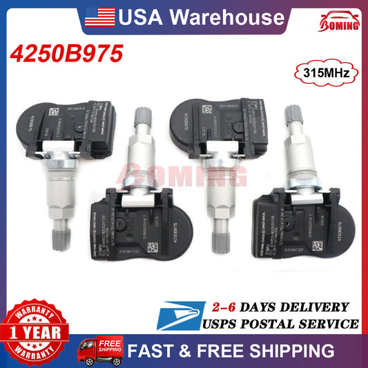 Four new Tire Pressure Sensors (TPMS) for Mitsubishi Lancer Outlander 4250B975 315MHz.
