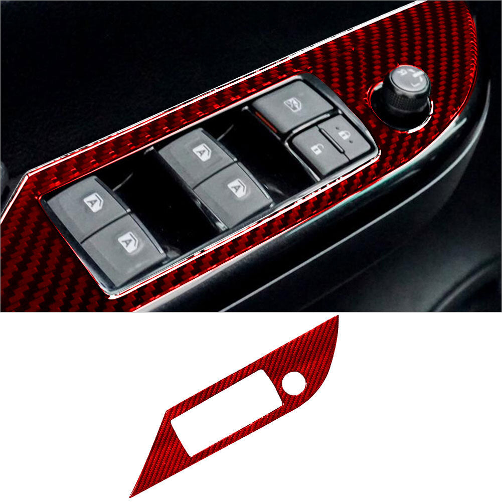 Red Carbon Fiber Driver Side Door Control Cover Trim for Toyota Hilux Type B