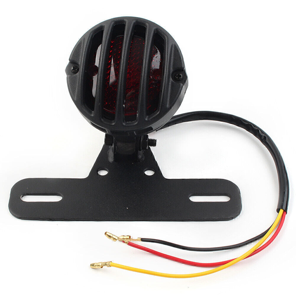 Grill Side Mount Tail Light License Plate Bracket Cafe Racer Bobber Black