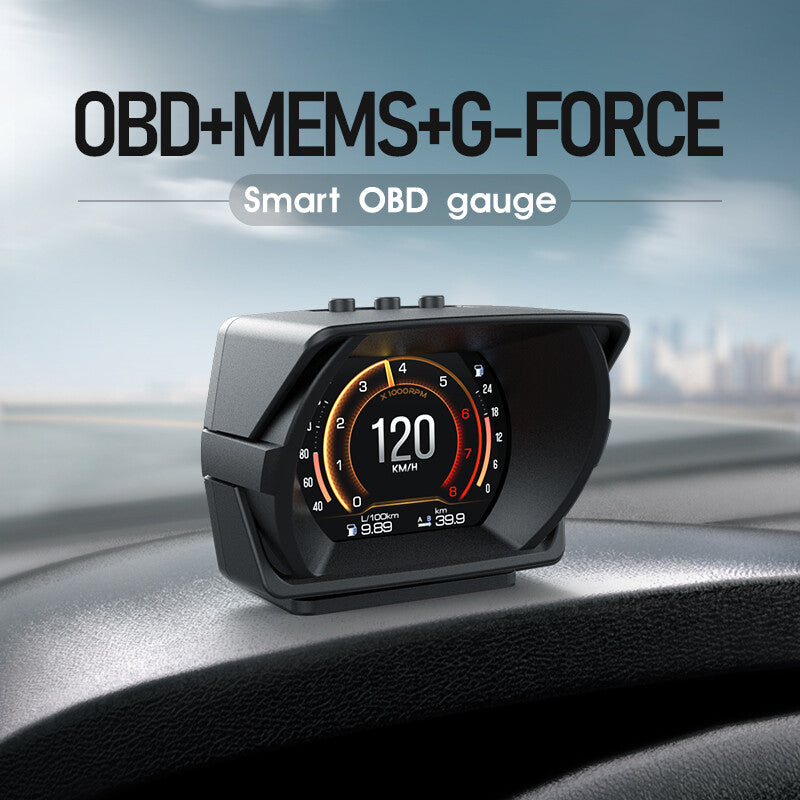 Car OBD + GPS + Inclinometer, LCD HUD, Head-Up Display, Speedometer, RPM, Temperature (KM/H) Instrument Panel