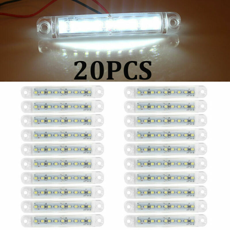 20x 4 Sealed Clear White 9 LED Side Marker Lights For Truck Trailer Lorry 12V