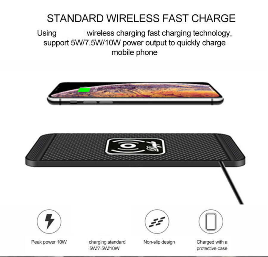 10W Car Wireless Phone Charger Pad Fast Charge Mat Non-slip For Apple iPhone