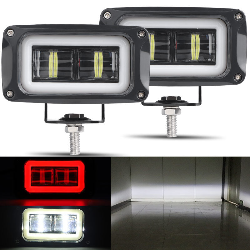 2X 4inch LED Work Light Bar RED Halo DRL Offroad Cube Pods Spot Fog SUV Driving