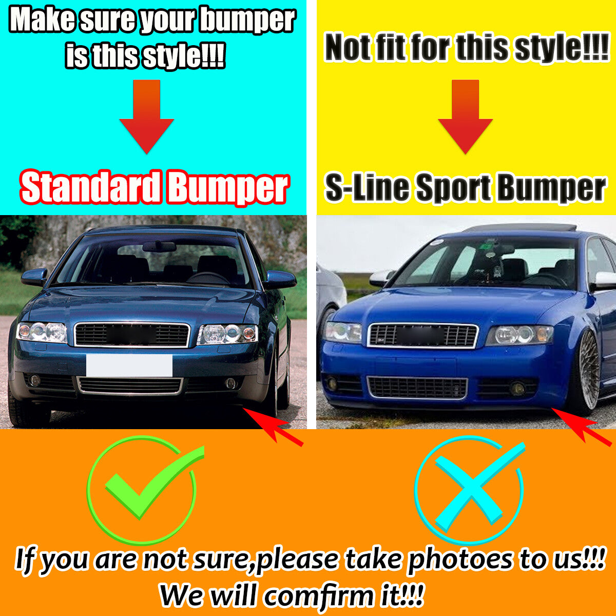 2-piece front lower bumper fog light grille light cover trim for 2001-2005 for Audi A4 B6