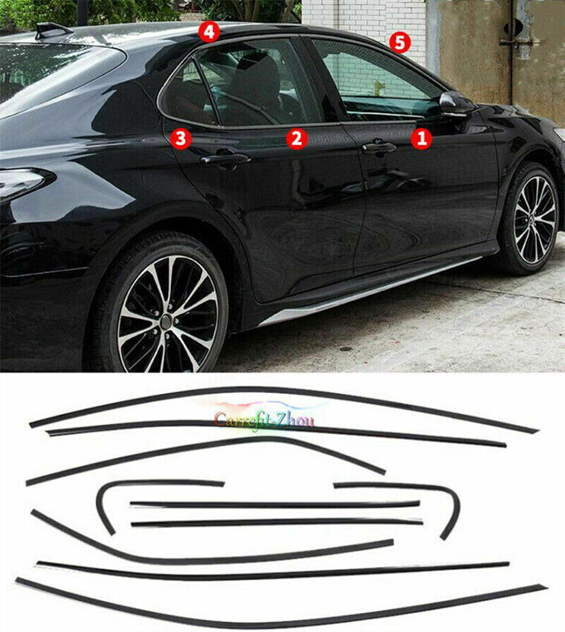 for Toyota for Camry 2018-2023 Black Stainless Side Window Molding Trim Strips 10pcs