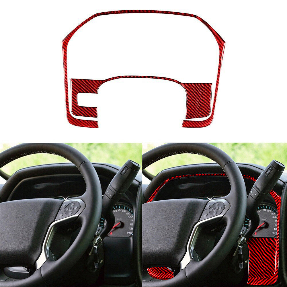 2X Red Carbon Fiber Speedometer Surround Trim For Silverado for GMC for SIERRA 2014-2018