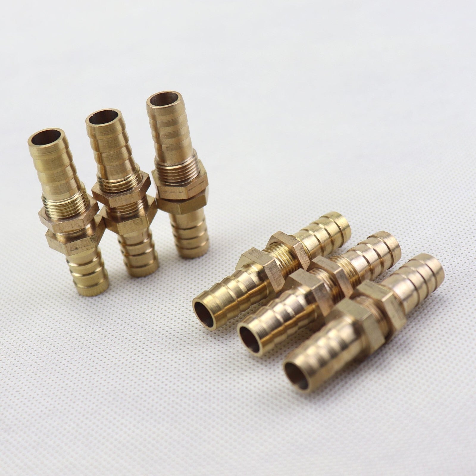 6Pcs 3/8(10mm ) Hose Barb Brass Bulkhead Pipe Fitting Coupler Connector Adapter