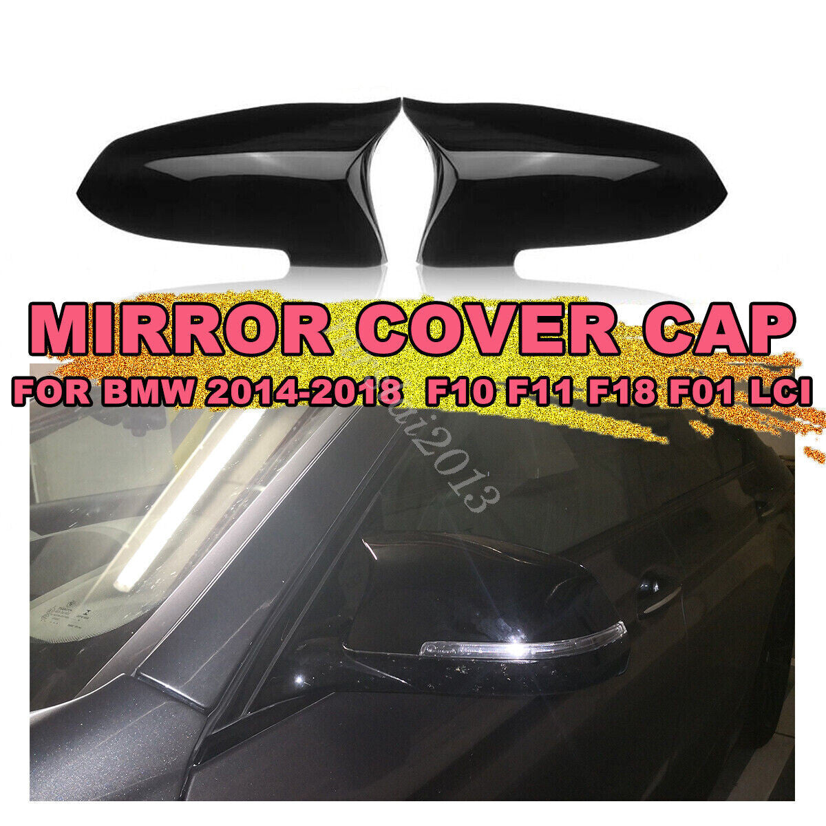 Pair Gloss Black Side Mirror Cover Cap For 2014-18 for BMW 5 Series F10 F11 F18 LCI