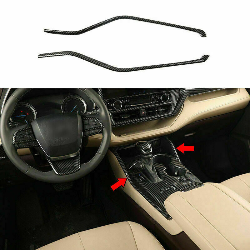 2Carbon Fiber Color Gear Shift Side Strips Trim for Toyota Highlander 2020-2023