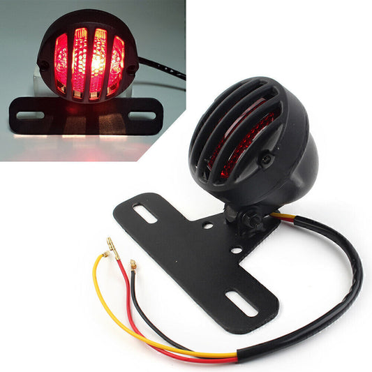 Grill Side Mount Tail Light License Plate Bracket Cafe Racer Bobber Black