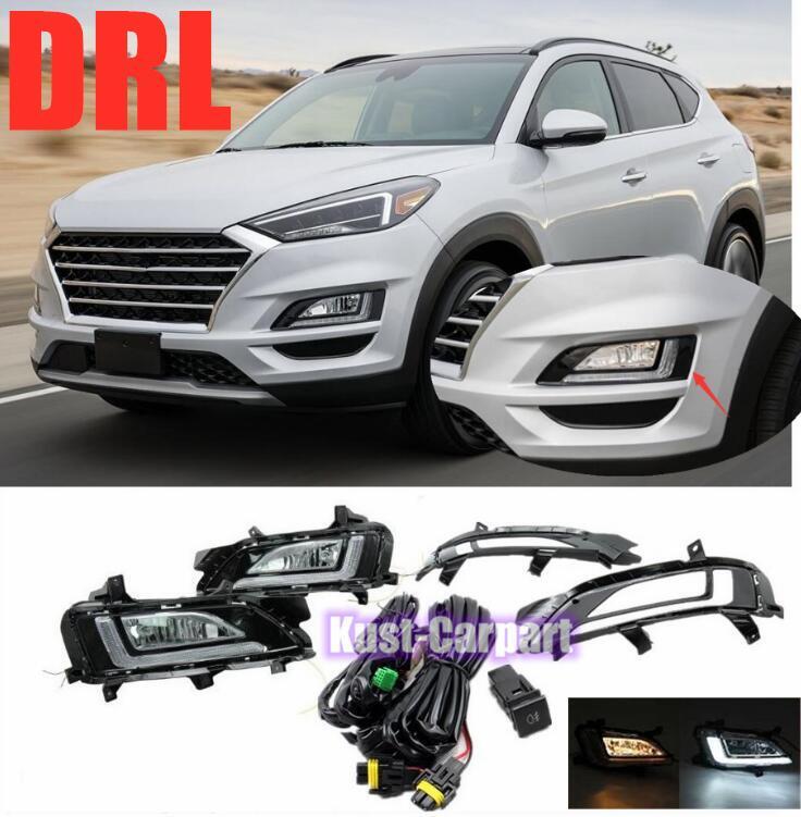 DRL LED Bumper Fog Light Kit w/ Wiring Switch Bezel for Hyundai for Tucson 2019-2021