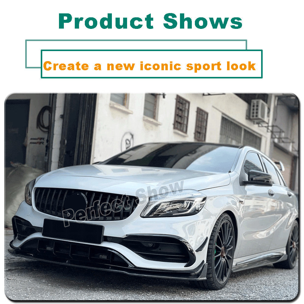 for Benz W176 A250 A45AMG Gloss Black Front Bumper Splitter Spoiler Fins 2016-18