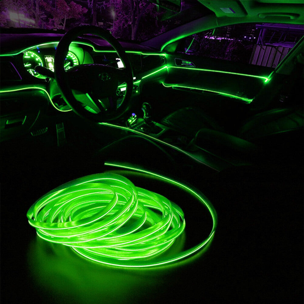 Car Interior LED Neon Lights Decor Atmosphere EL Wire String Strip Lamp Green