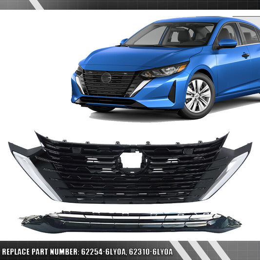 For 2024-2025 for Nissan Sentra S SV Model Black Front Bumper Upper Lower Grille